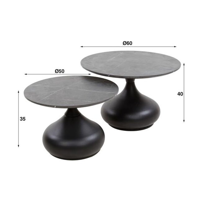 Drop Shape Salontafelset Zwart Marmerlook – Lichte Transportschade