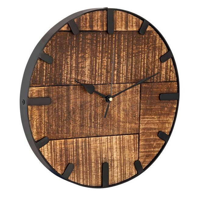 Ronde Wandklok - Bruin Hout - Industrieel