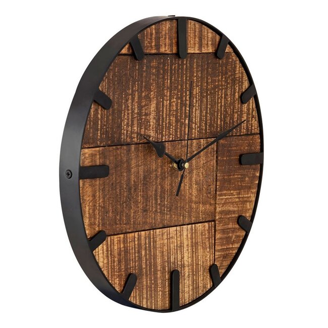 Ronde Wandklok - Bruin Hout - Industrieel