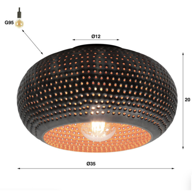 Plafondlamp Zwart Bruin Metaal Punch 1-licht