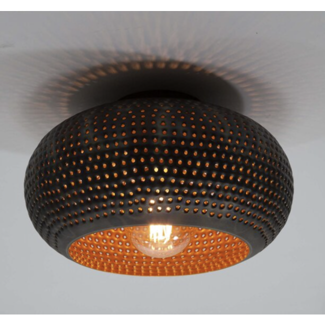 PS-Collection Disk Punch Plafondlamp - 35x35x20cm - Zwart/Bruin - Metaal