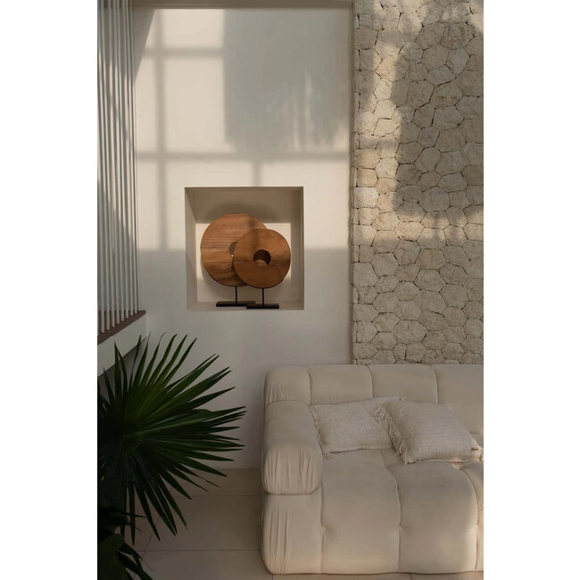 De Teak Disc op Stand - 38x12x50cm - Naturel - Teakhout/Metaal