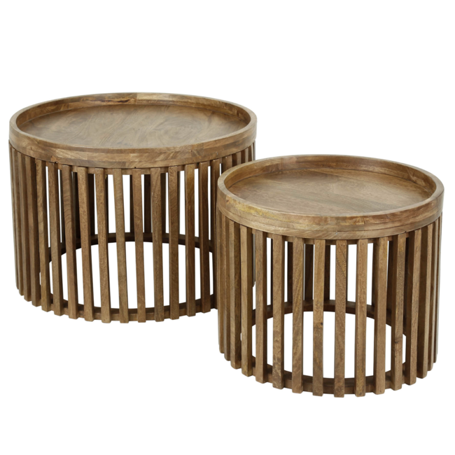 Tweak Set/2 Salontafels - Ø65 & Ø50x40cm - Zandkleur - Mangohout