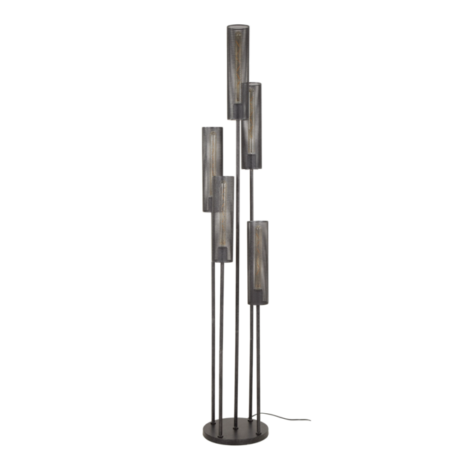 Vloerlamp Zwart Metaal 5 Lichtpunten - Tube Mesh