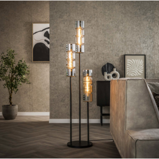 PS-Collection Vloerlamp Chroom Glas 3 Lichtpunten - Cylinder Glass