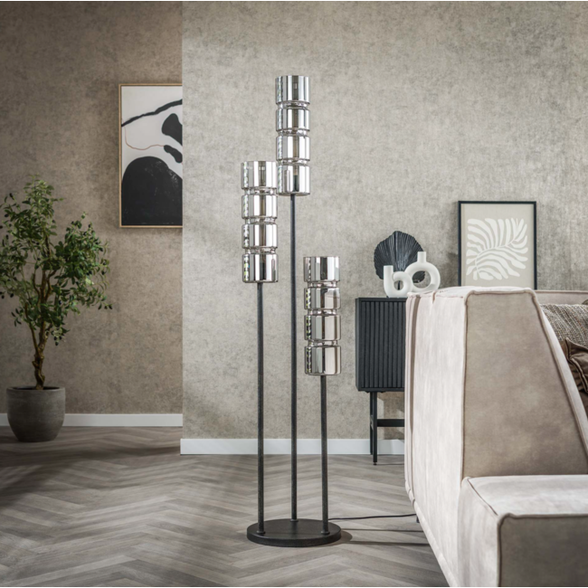 Cylinder Glas Getrapt 3L Vloerlamp - 32x155 cm - Zwart - Metaal
