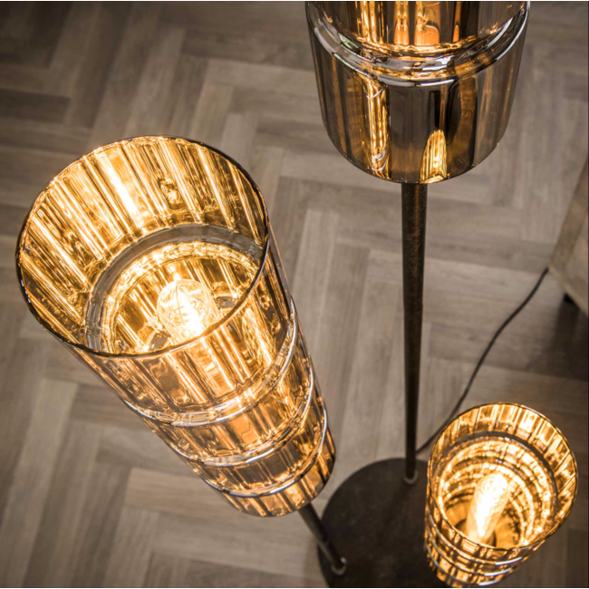 PS-Collection Cylinder Glas Getrapt 3L Vloerlamp - 32x155 cm - Zwart - Metaal