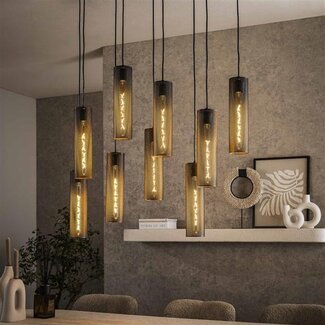 PS-Collection Hanglamp Artic Zwart Metaal 9 Lichtpunten - Tube Mesh