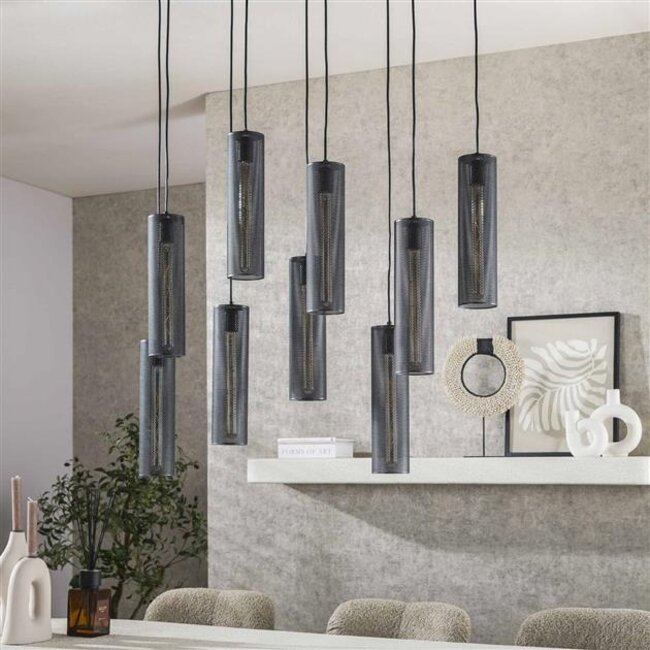 Hanglamp Artic Zwart Metaal 9 Lichtpunten - Tube Mesh