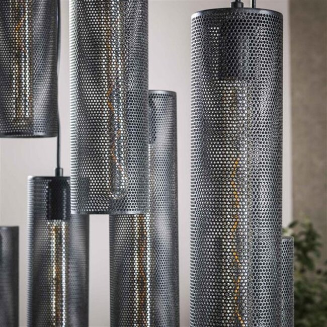 Hanglamp Artic Zwart Metaal 9 Lichtpunten - Tube Mesh