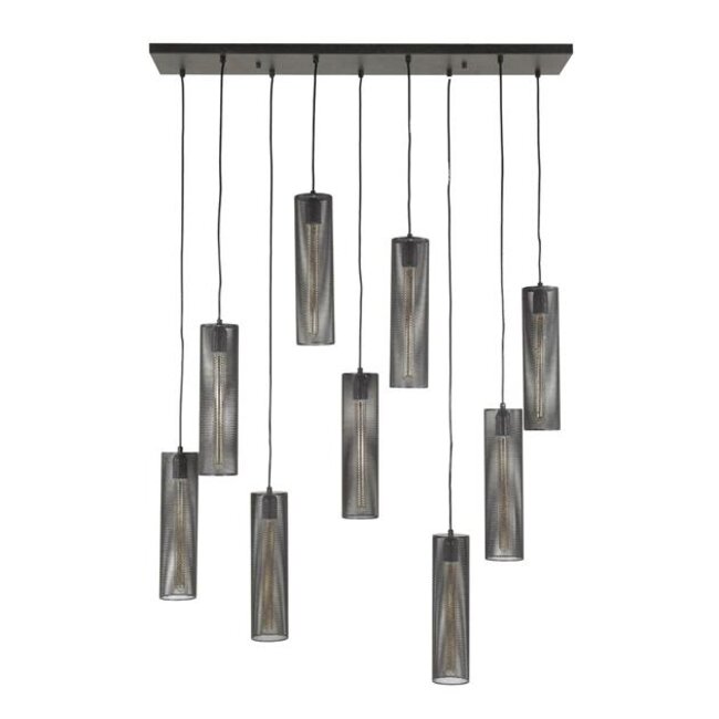 Hanglamp Artic Zwart Metaal 9 Lichtpunten - Tube Mesh