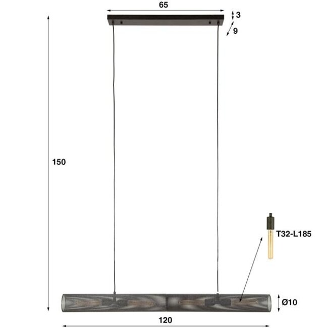 Hanglamp Artic Zwart Metaal 4 Lichtpunten - Tube Mesh