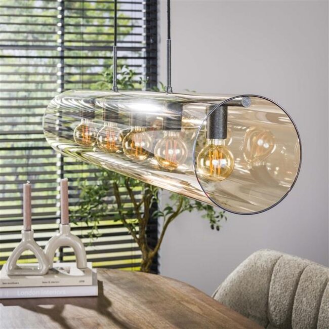 Hanglamp Amber Glas Metaal 5 Lichtpunten - Tube