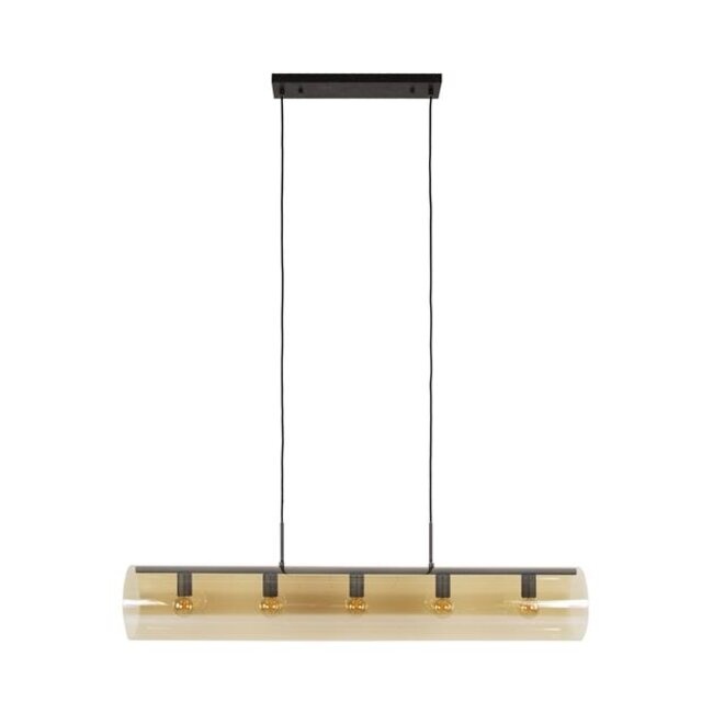 Hanglamp Amber Glas Metaal 5 Lichtpunten - Tube