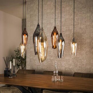 PS-Collection Hanglamp Glas Amber Koper Chroom - Cocoon 7-lichts