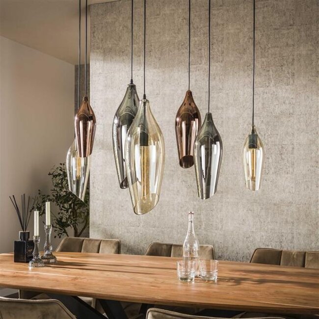 Hanglamp Glas Amber Koper Chroom - Cocoon 7-lichts