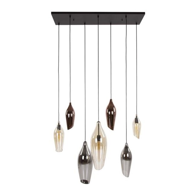 Hanglamp Glas Amber Koper Chroom - Cocoon 7-lichts