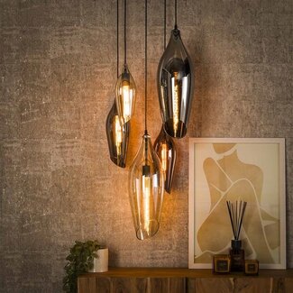 PS-Collection Cocoon Getrapte 5L Hanglamp - 60x60x200 cm - Amber/Koper/Chroom - Glas