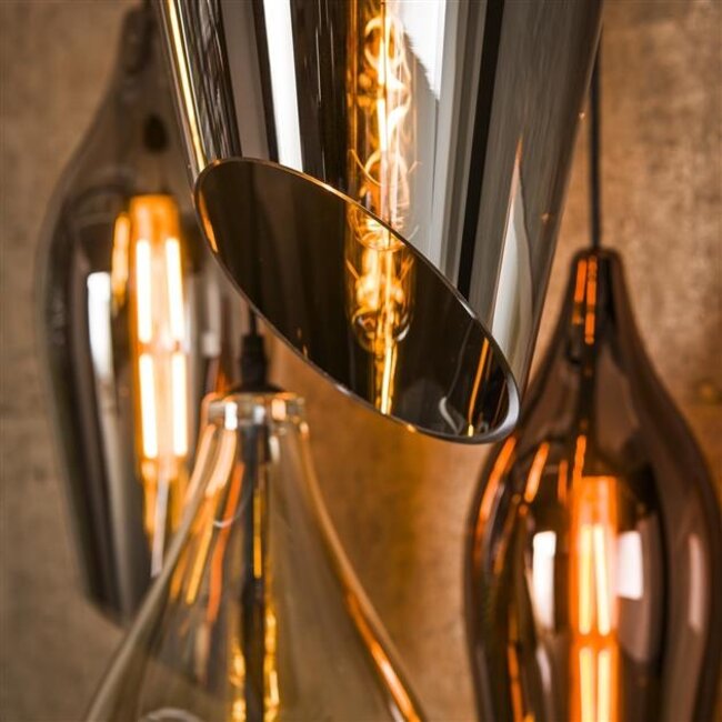 Hanglamp Glas Amber Koper Chroom - Cocoon 5-lichts