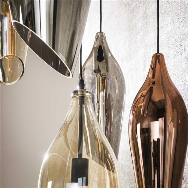 Hanglamp Glas Amber Koper Chroom 5-Lichts - Cocoon
