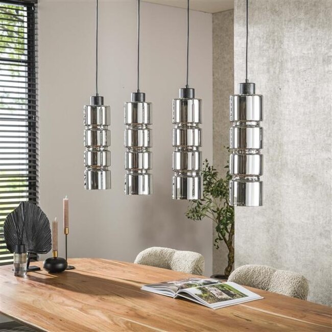 Hanglamp Chroom Glas 4 Lichtpunten - Cylinder Glass