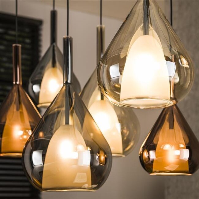 Hanglamp Amber Koper Chroom Glas 7 Lichtpunten - Wings
