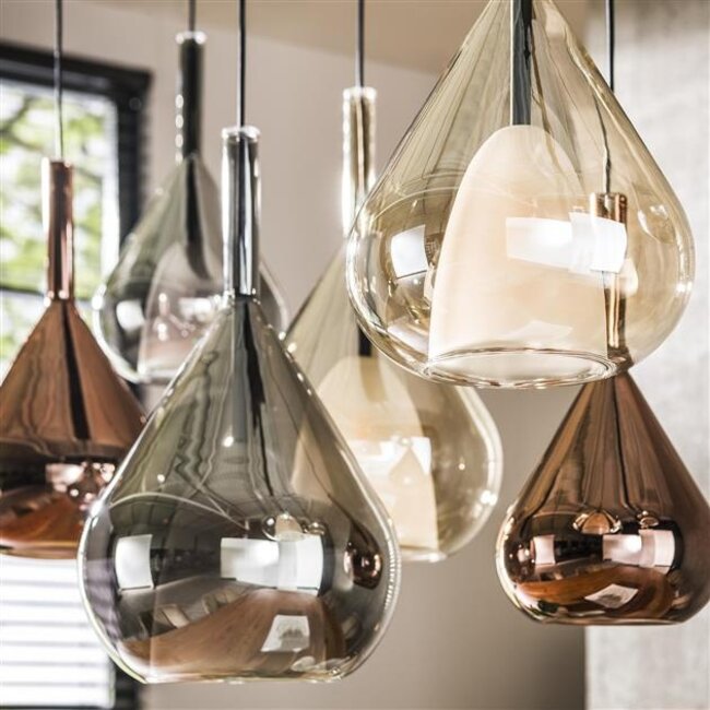Hanglamp Amber Koper Chroom Glas 7 Lichtpunten - Wings