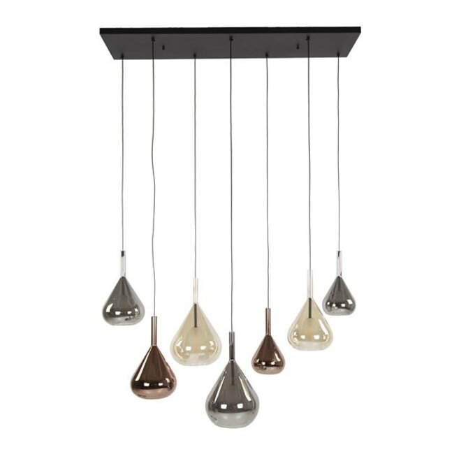 Hanglamp Amber Koper Chroom Glas 7 Lichtpunten - Wings