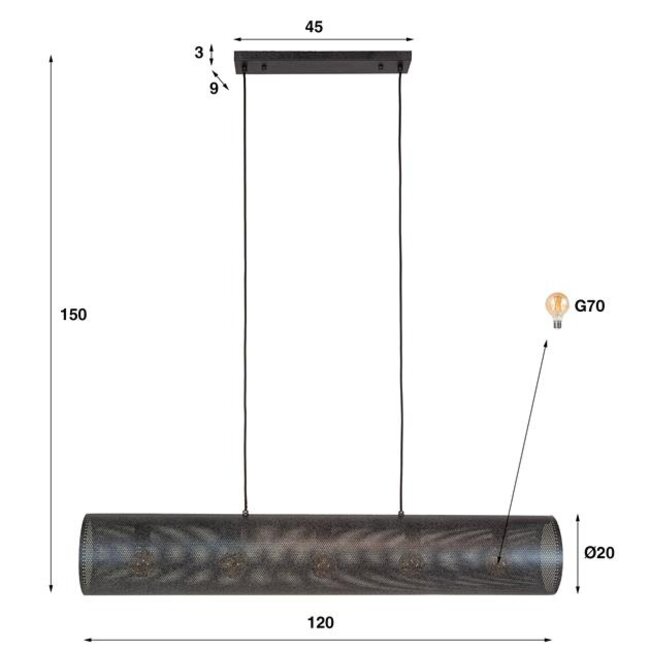 Hanglamp Metaal Artic Zwart 5 Lichtpunten - Tubon Mesh