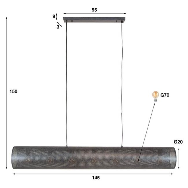Hanglamp Metaal Artic Zwart 7 Lichtpunten - Tubon Mesh