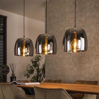 PS-Collection Hanglamp Smoke Glas Zwart Metaal 3-Lichts - Drift