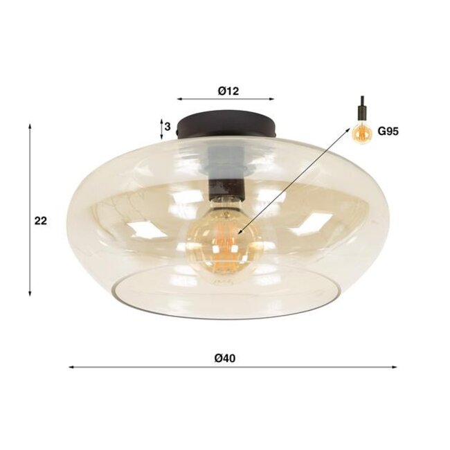 Plafondlamp Amber Glas Metaal Elevate 1-lichts