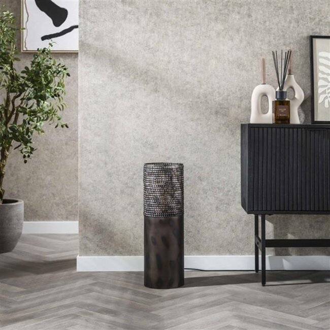 PS-Collection Cilinder Vloerlamp - Ø20x60cm - Zwart/Bruin - Metaal