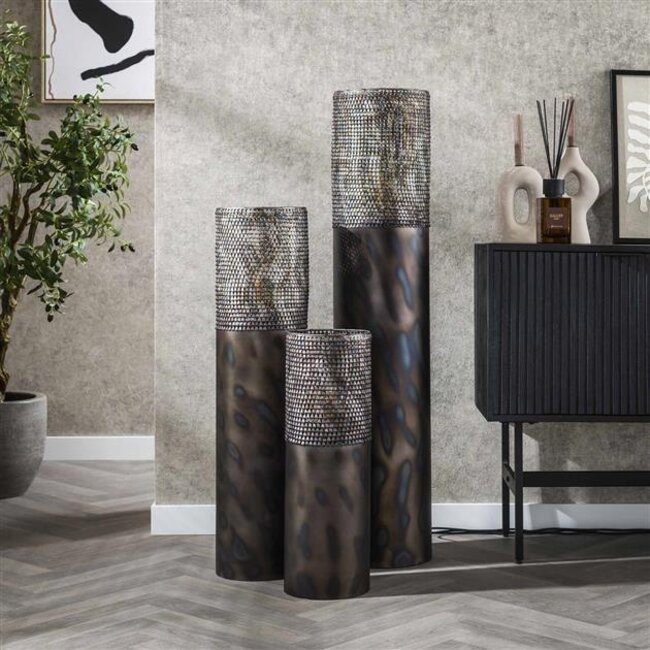 PS-Collection Cilinder Vloerlamp - Ø25x120cm - Zwart/Bruin - Metaal