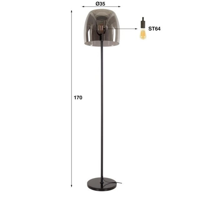 Drift Glass 1 L Vloerlamp - 35x35x170cm - Smoke Grey Glas