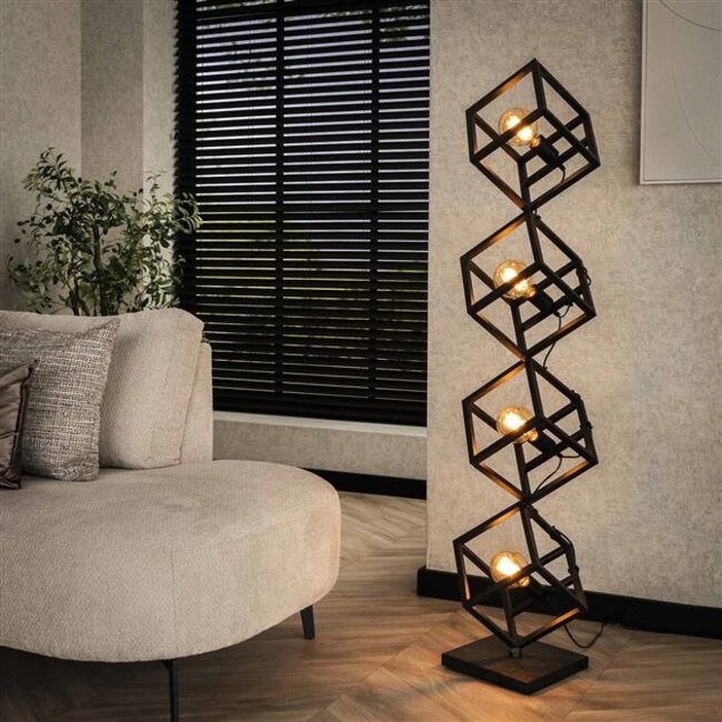 PS-Collection Kubus 4L Vloerlamp - 35x35x150cm - Charcoal - Metaal