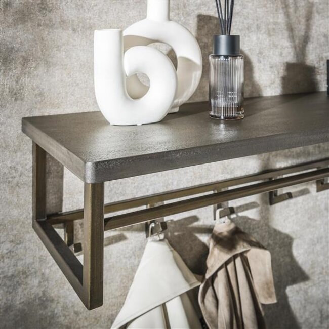 PS-Collection Ferro 6 Haken Kapstok Hoedenplank  - 100x33x26cm - Brons Antiek - Metaal