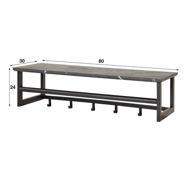 Roede 6 Haaks Kapstok - 80x30x24cm - Zwart/Bruin - Metaal