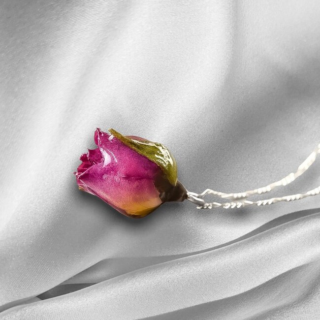 Ketting met Rozenhanger - 925 Sterling Zilver - Botanische Sieraden
