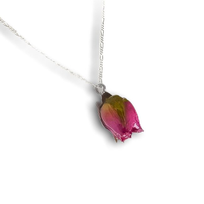 Ketting met Rozenhanger - 925 Sterling Zilver - Botanische Sieraden