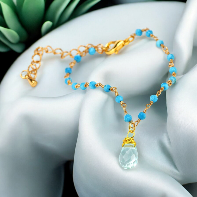 Chalcedoon & Turquoise Edelsteen Armband – Goudkleurig
