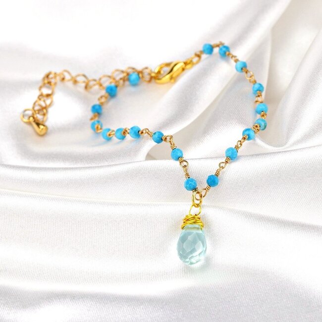 Chalcedoon & Turquoise Edelsteen Armband – Goudkleurig