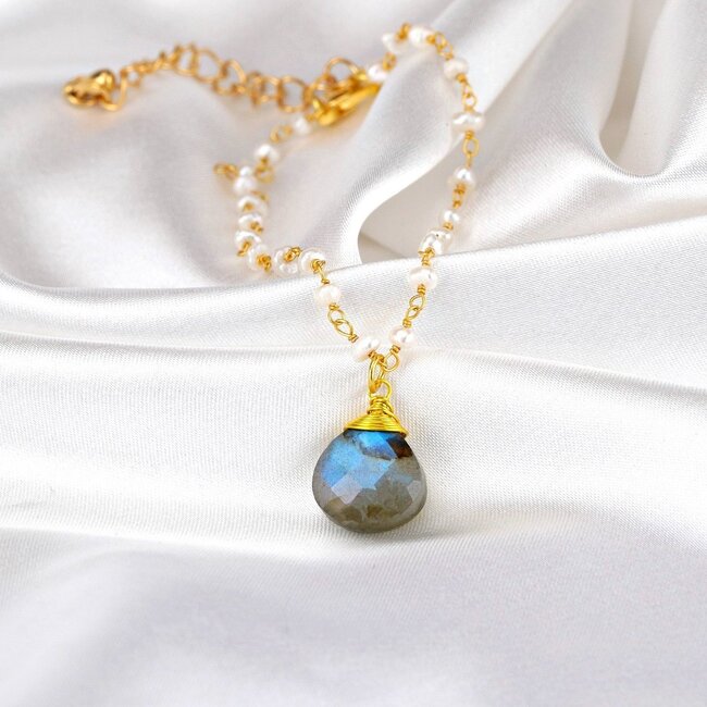 Labradoriet & Zoetwaterparel Armband - Edelsteen Sieraad