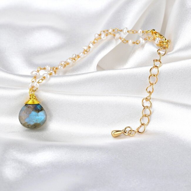 Labradoriet & Zoetwaterparel Armband - Edelsteen Sieraad