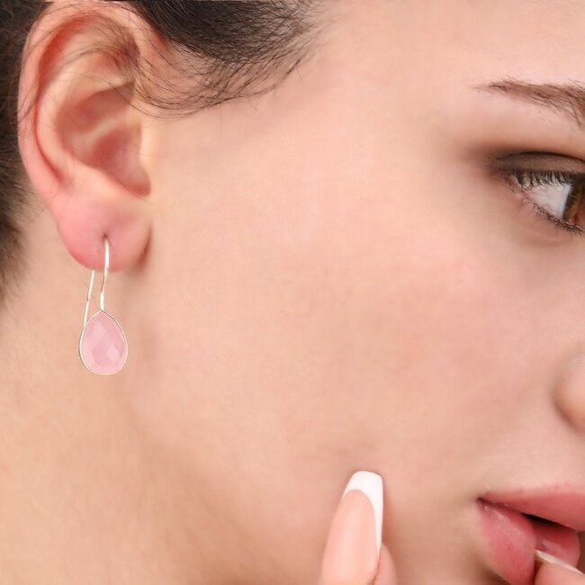Rozenkwarts Oorbellen - 925 Zilver - Elegant Edelsteen Sieraad
