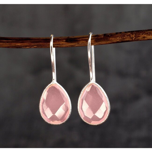 Rozenkwarts Oorbellen - 925 Zilver - Elegant Edelsteen Sieraad