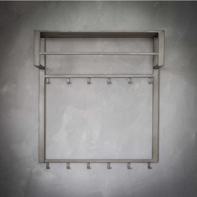 PS-Collection Industriële 2x6 Haken Kapstok Roede-Hoedenplank - 80x30x89 cm - Zilver - Metaal