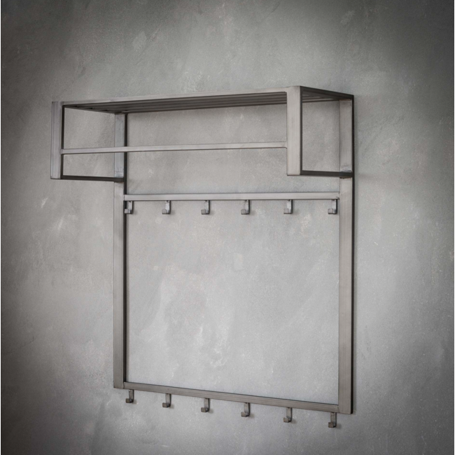 PS-Collection Industriële 2x6 Haken Kapstok Roede-Hoedenplank - 80x30x89 cm - Zilver - Metaal