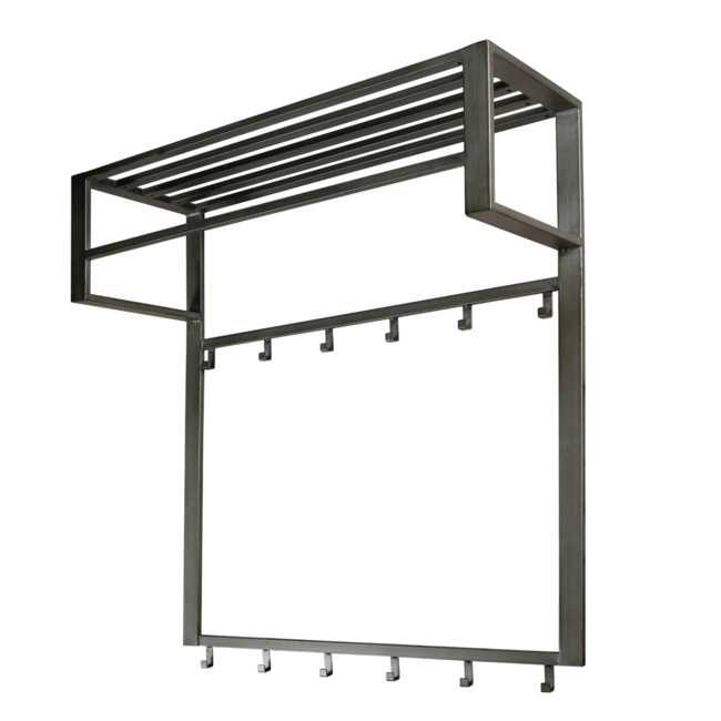 PS-Collection Industriële 2x6 Haken Kapstok Roede-Hoedenplank - 80x30x89 cm - Zilver - Metaal