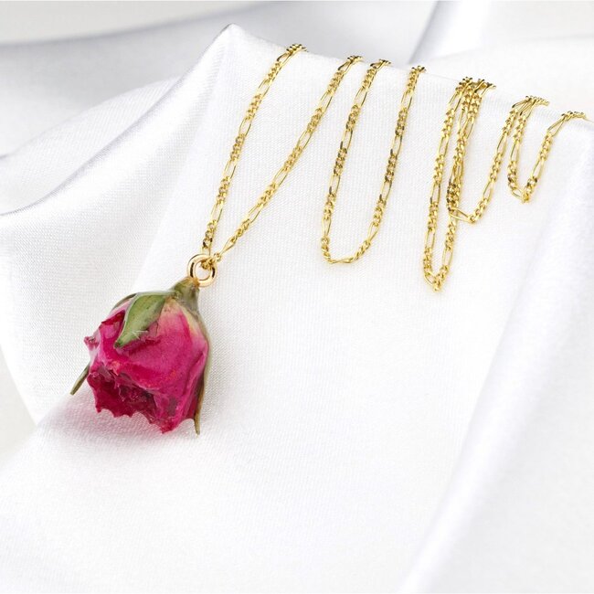 925 Sterling Vergulde Ketting met Echte Rozenhanger